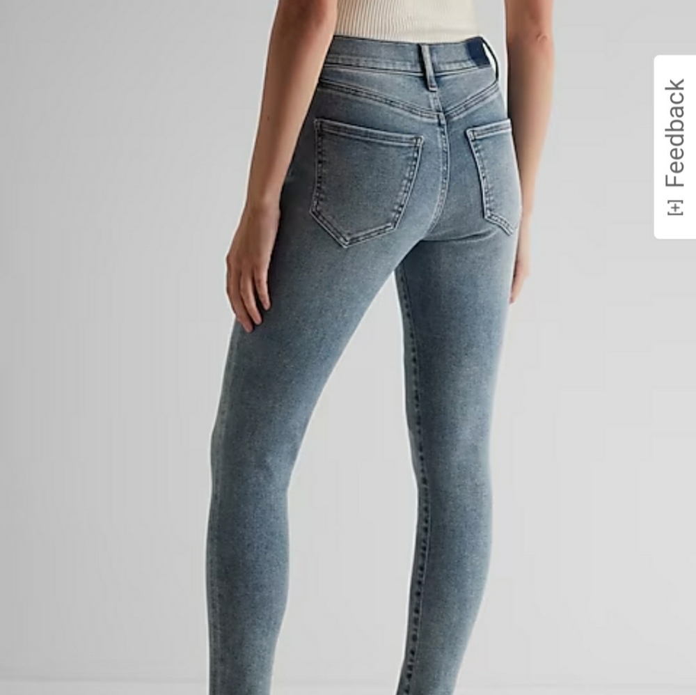 Express Midrise lightwash horsebit skinny jeans